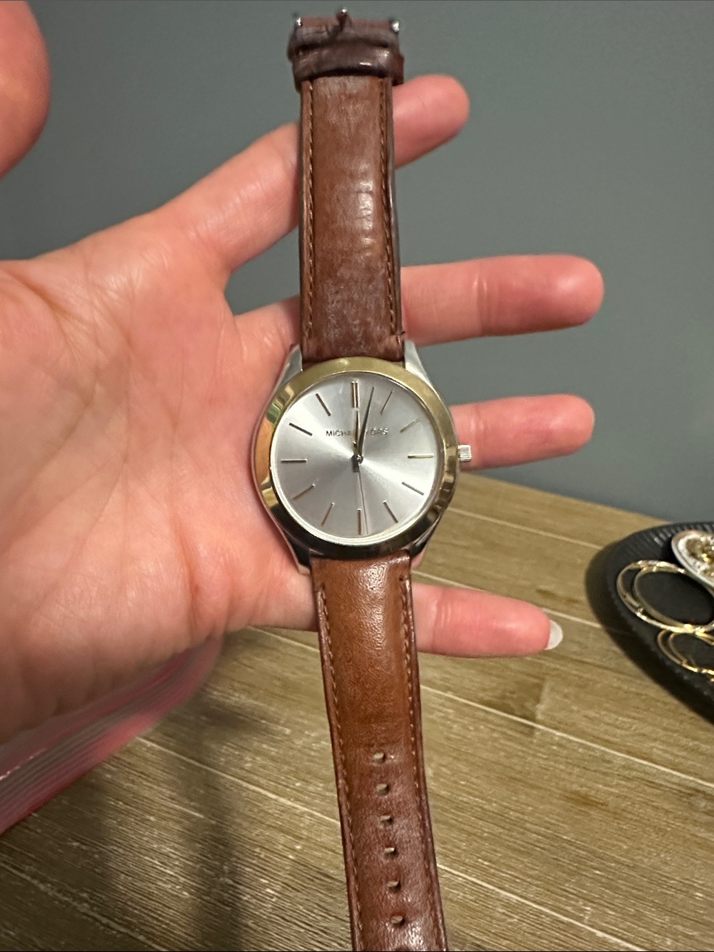 Michael Kors Silver Dial Brown Leather Strap Watch